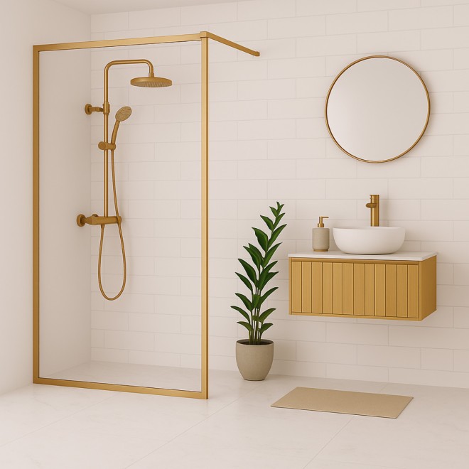 Wiesbaden Square Inloopdouche 10mm NANO Helder Glas / Geborsteld Messing Frame